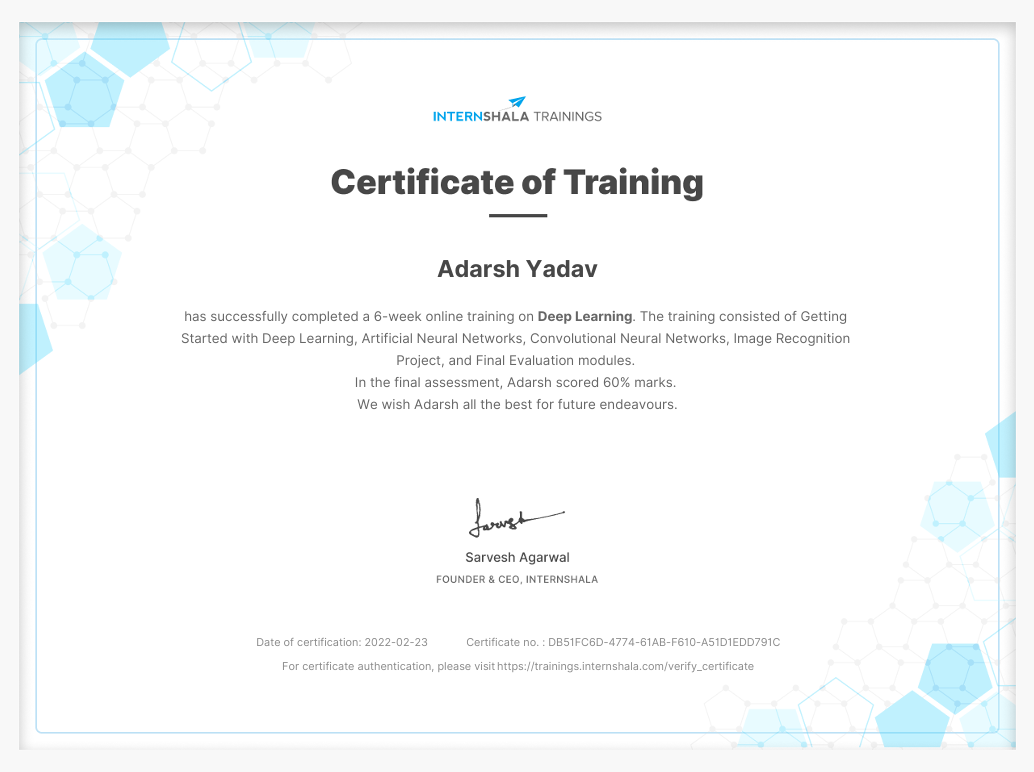 Deep learning certification